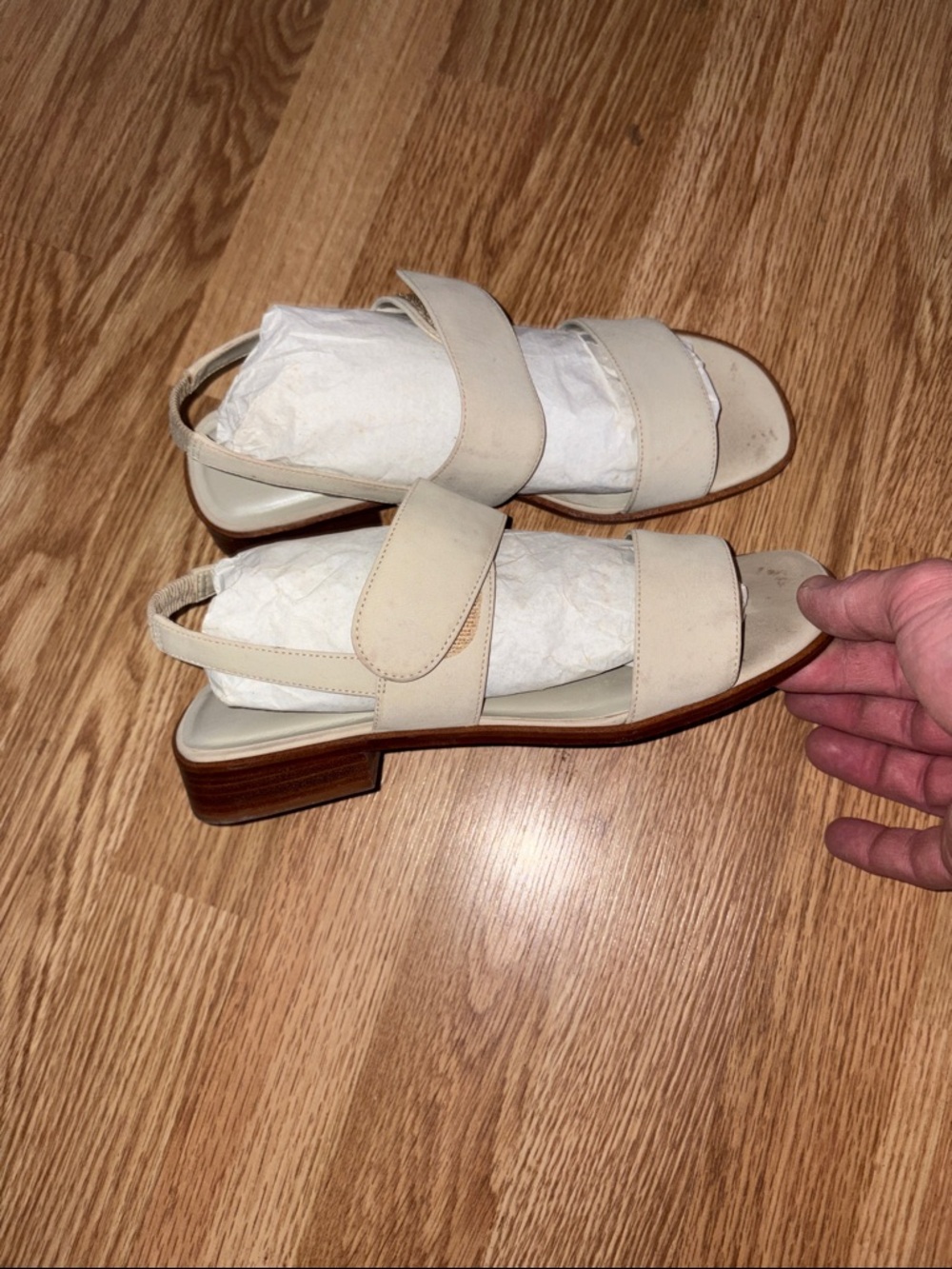 Talbots Cream Leather Slingback Sandals with Low Block Heel